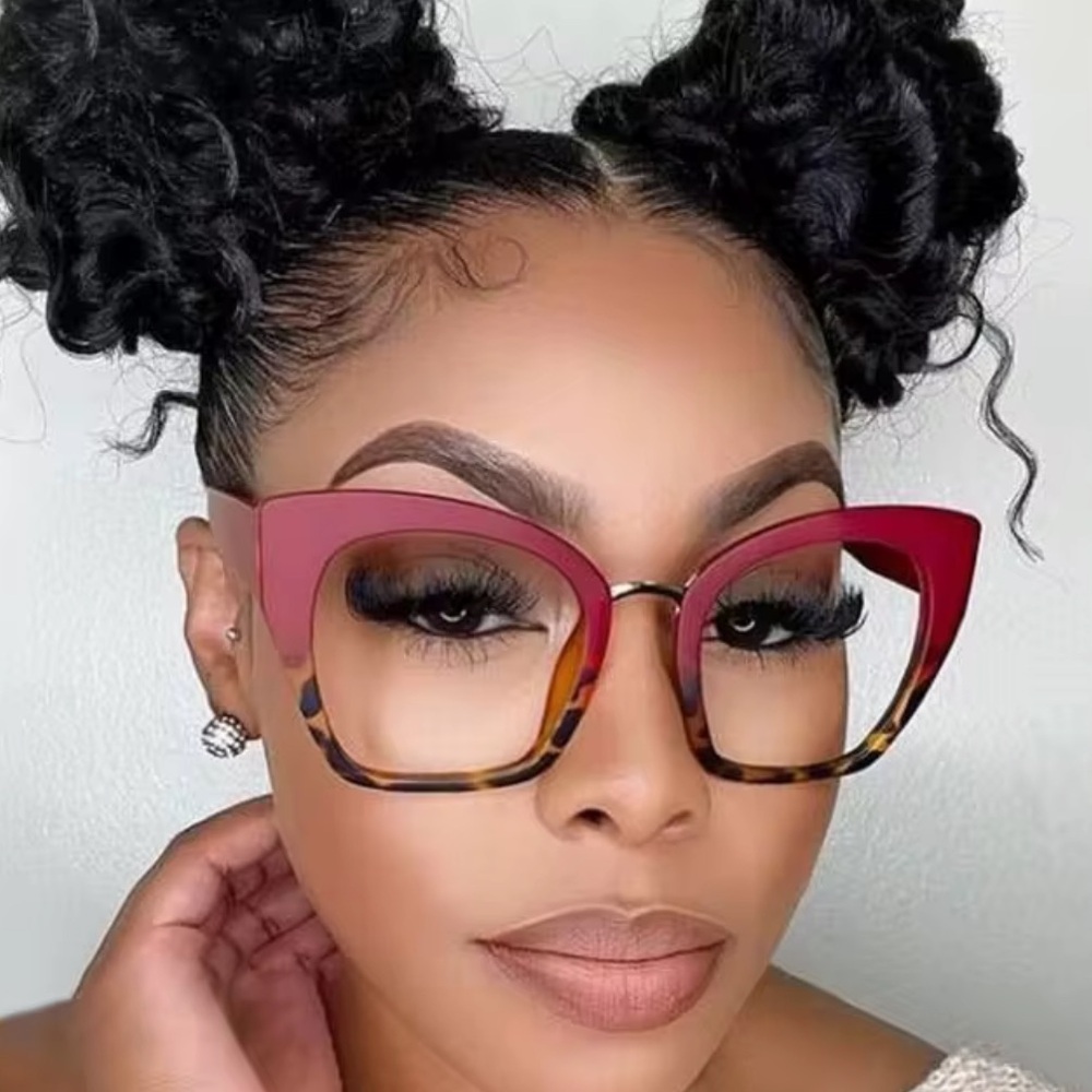 🔥🔥🆕Chic Large Frame Burgundy Leopard Cat eye Anti-blue light Glasses - Picture 6 of 6